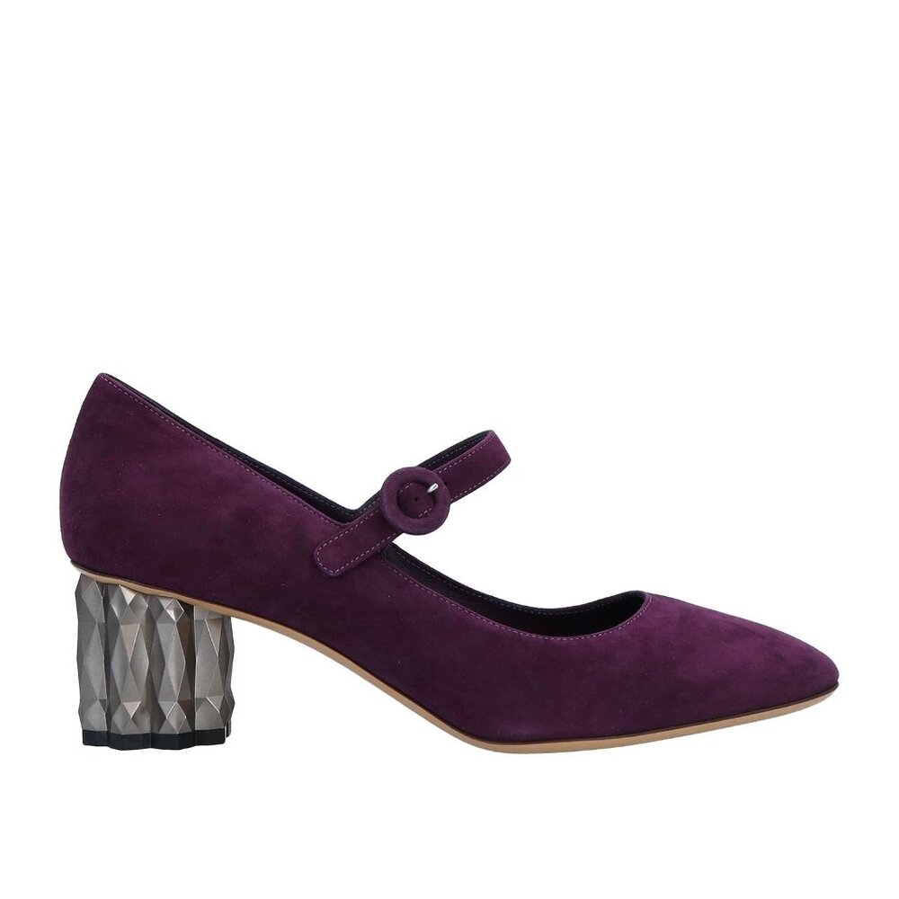 $800 Salvatore Ferragamo Suede Mary Jane Purple Suede Pump Silver Heel 9 C (PB21